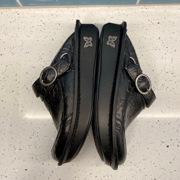 Alegria Black Leather Embossed Boho Comfort Clog Shoes Mule Slip Resistant 39 - Picture 7 of 10